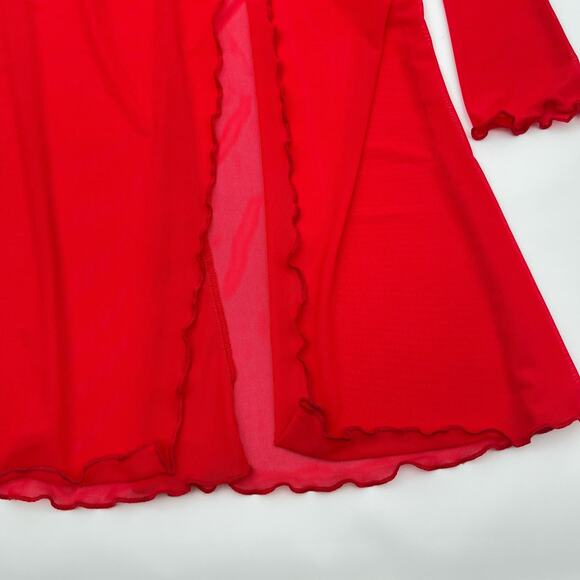 Majorelle | Elise Cherry Red Mesh Ruched Off Shoulder Midi Dress S - Picture 11 of 16